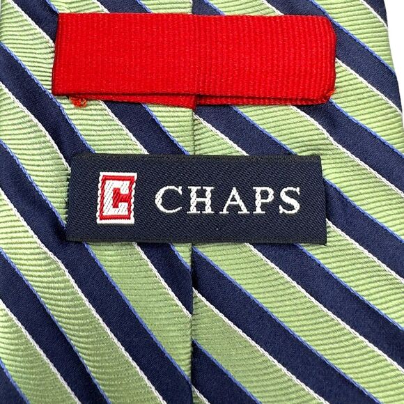 Chaps Mens 100% Silk Dress Tie Hand Made Awning Stripe Pattern‎ 59" 3 3/4" - Picture 6 of 12